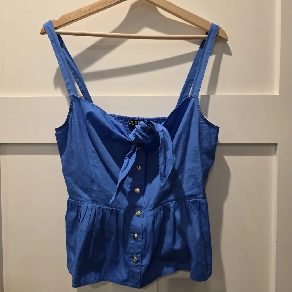 J.CREW Womens Tie-Front Button-Up Top Straps Peplum Poplin 14 Coquette Soft Girl